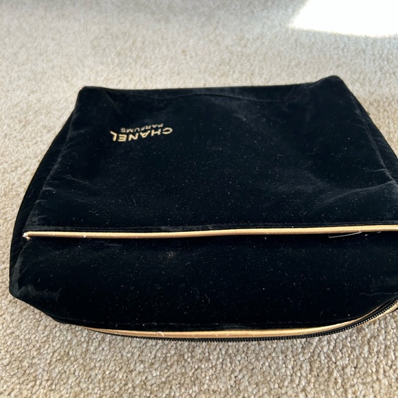Chanel Parfums black velvet zip top cosmetics bag. - Picture 3 of 6